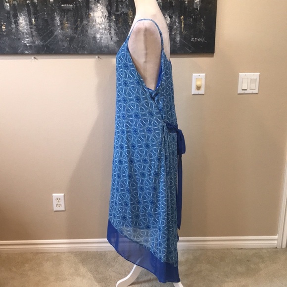 Lane Bryant Blue Floral Sheer Maxi Dress w/Hi-Low Hem Adjustable Tie Belt-22/24 - Picture 6 of 12